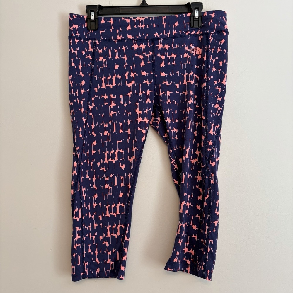 North Face Capri‎ Leggings Large Purple Pink Pattern Workout Pants Crop Active